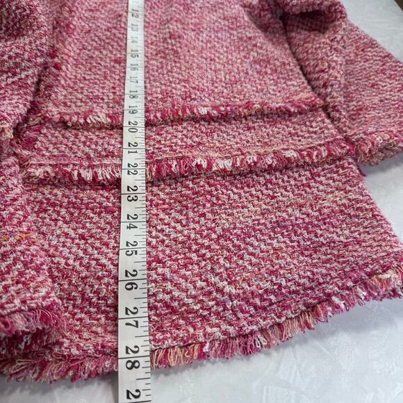 Textured Tweed Cardigan Chicos 2 (L/12) Fringed Blazer Jacket Elle Woods Pink - Picture 7 of 12